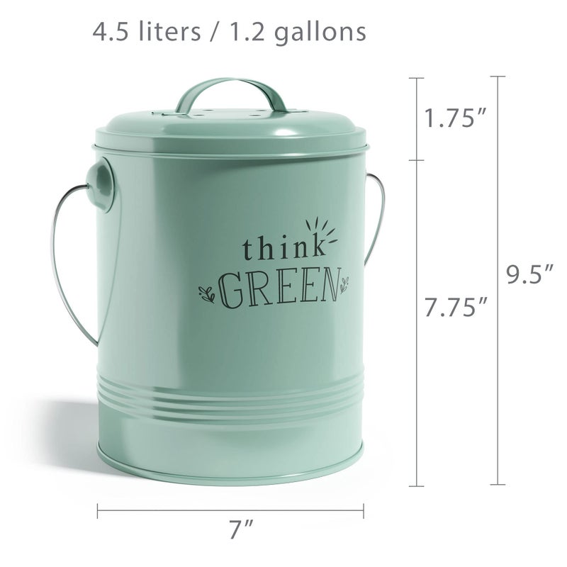 Barnyard Designs Compost Bin for Kitchen Counter - 1.2 Gallon Countertop Composter with Extra Smell-Absorbing Filters and Inner Bucket for Easy Cleaning - Food Waste Bin for Kitchen with Lid (Mint) - Image 3
